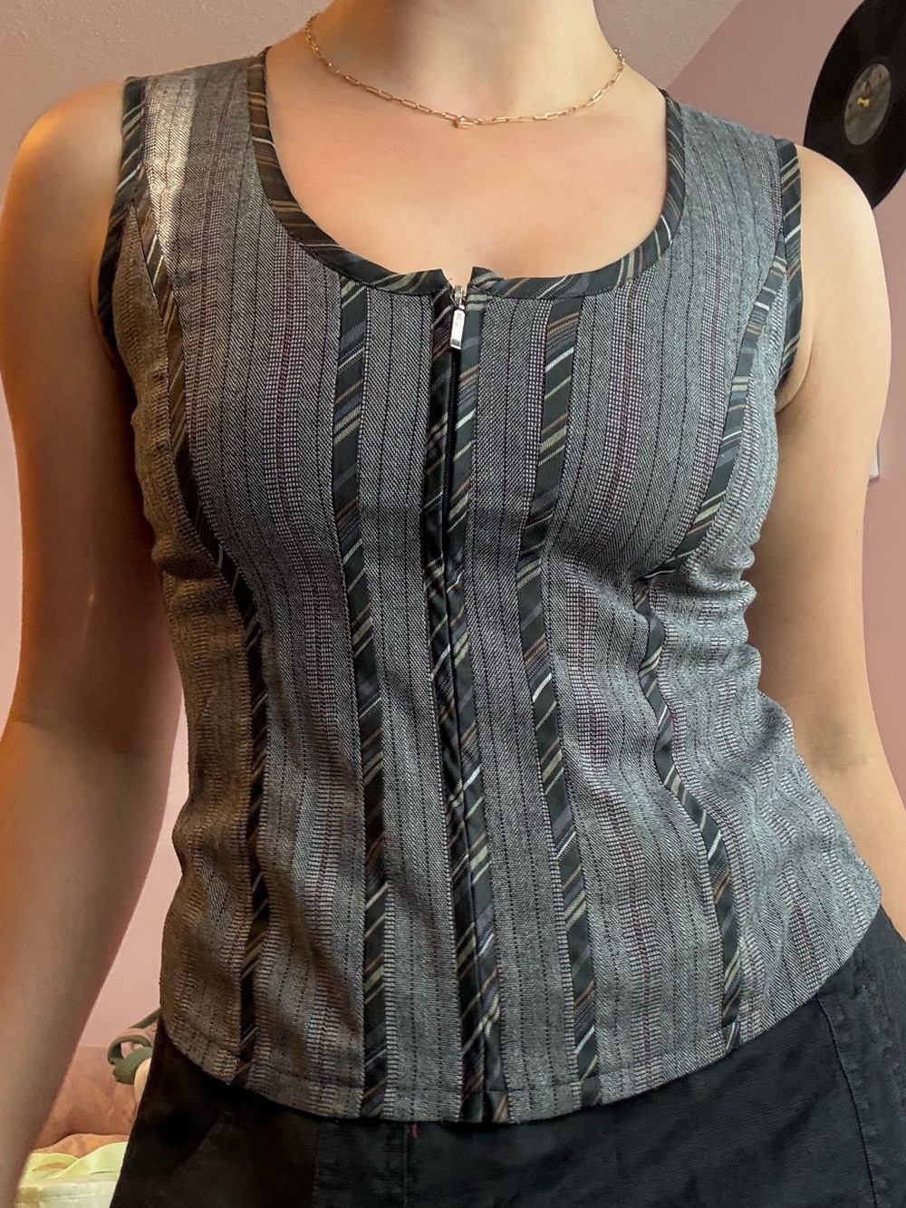 Y2K Pinstripe Zip-Front Bustier Top
